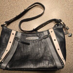 Harley Davidson Blk/Silver Classic Distressed Leather, Clutch Wallet & Purse Set